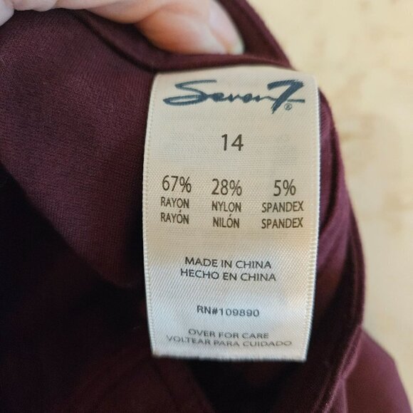 Seven 7 Size 14 SKINNY 4-WAY STRETCH PONTE Knit Pant In Wine Burgundy - Picture 6 of 13